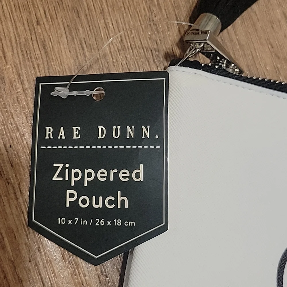 RAE DUNN White Zipper Faux Leather Pouch 